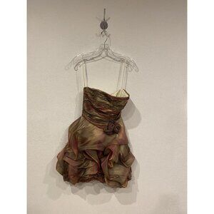 Cinderella Divine Dress Juniors XS Gold Strapless Ruffle Bubble Prom Mini Party